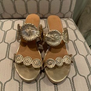Gold Metalic Jack Rogers Mid Wedge Sandals. Size 9